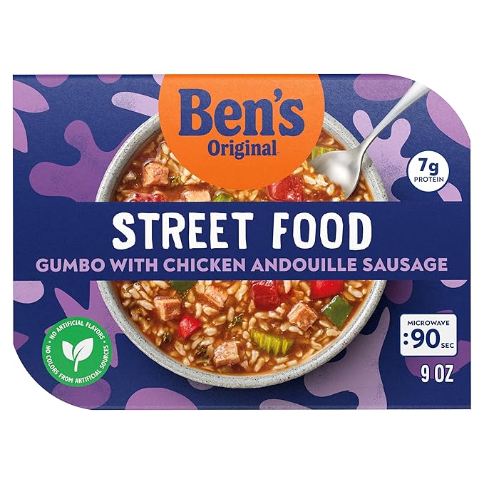 BEN'S ORIGINAL Street Food Gumbo with Chicken Andouille Sausage, Prepared Entrée, Microwave in 90 Seconds, 9 oz (Pack of 6)