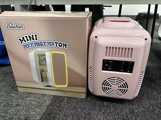 Skincare Fridge with Dimmable LED Light Mirror,4 Liter/6 Can Mini Fridge Skincare for Bedroom,Office, Car, Dorm,Cooler and Warmer, Portable Mini Fridge for Skin Care, Cosmetics, Food,Pink