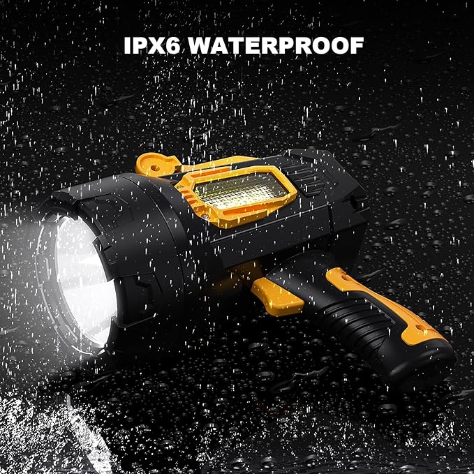LBE Rechargeable Spotlight, Super Bright 90,000 Lumens Led Flashlight Handheld Spot Lights Outdoor with Cob Light, 10000ɱAh Long Lasting Large Spotlight for Hunting Boating Camping
