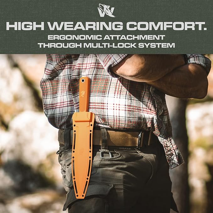 W-SowCatcher Fixed Blade Knife with Sheath - Large Hunting Knife made of D2 steel - Big Fixed Blade Double Edge Knife with TPE Handle
