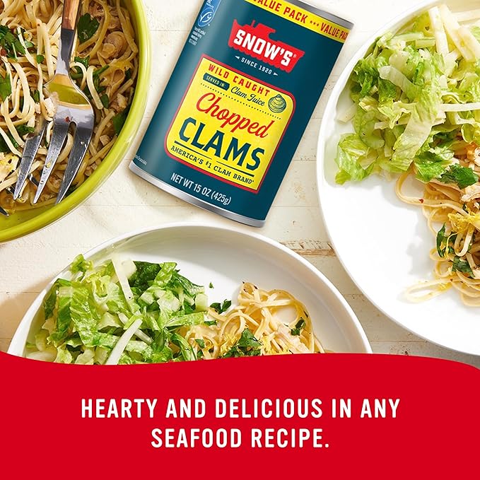 Snow's Wild Caught Chopped Clams Canned, 15 oz Can (Pack of 12) - Served in Clam Juice - 4g Protein Per Serving - Gluten Free, Keto Friendly, 99% Fat Free