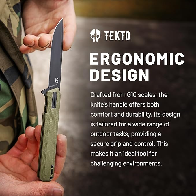 F2 Bravo Folding Pocket Knife - D2 Steel Blade, Ceramic Ball Bearings - EDC - Snap, Swift Flip for Camping, Backpacking - 2.4oz (68g), G10 OD Green Handle, Black Titanium Accents