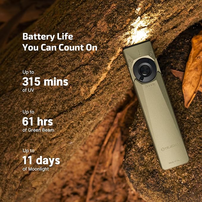 OLIGHT Arkfeld Ultra 1400 Lumens EDC Flat Flashlight, Rechargeable Compact Pocket Flash Light Combines White LED, UV and Green Beam, Triple Sources Perfect for Checking, Working (Olive-Green)