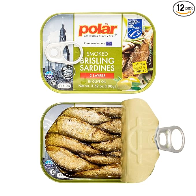 MW Polar Brisling Sardines, Smoked in Olive Oil, 3.52 Ounce (Pack of 12)