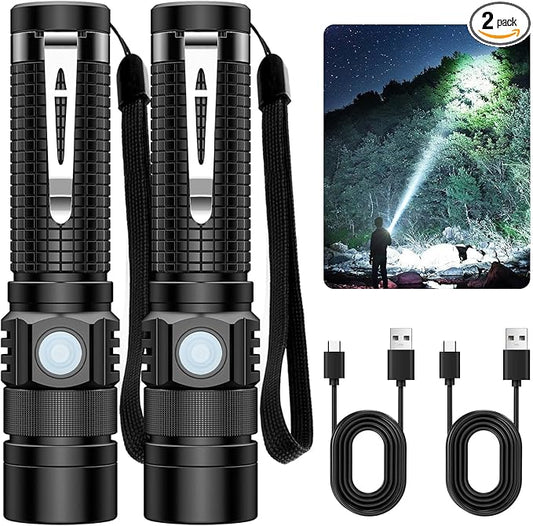 LED Tactical Flashlight Rechargeable - One Click SOS, Super Bright Small LED Flashlight 3Hr USB-C Fast Charging, Waterproof Pocket-Size Small EDC Flashlight for Home, Camping, Emergency, Hiking