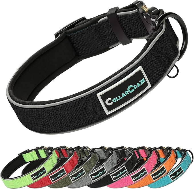 Dog Collar for Small Medium Large Dogs, Reflective, Adjustable Heavy Duty Dog Collar, Soft Neoprene Padded Comfortable for Walking (Black, L)