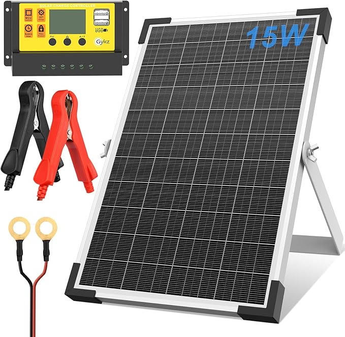 15W 12V Solar Panel Kit, High Efficiency Solar Trickle Charger & Solar Battery Maintainer + Intelligent Charge Controller, Solar Battery Trickle Charger Maintainer for Boat Car RV Motorcycle