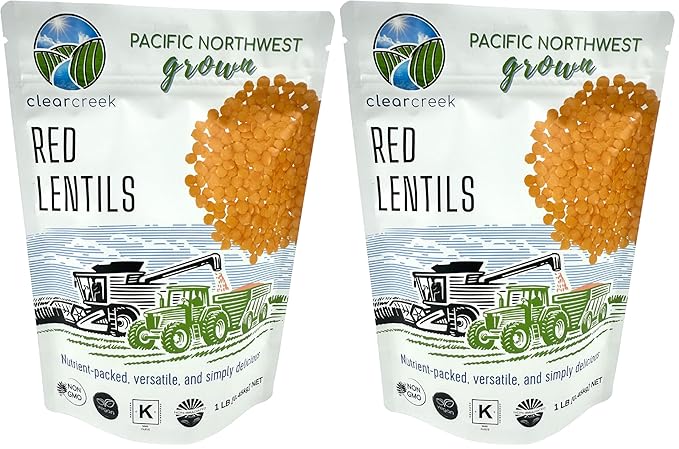 CLEAR CREEK Certified Glyphosate Residue Free Red Lentils | 1 LB | Non-GMO | Kosher | Vegan (Pack of 2)