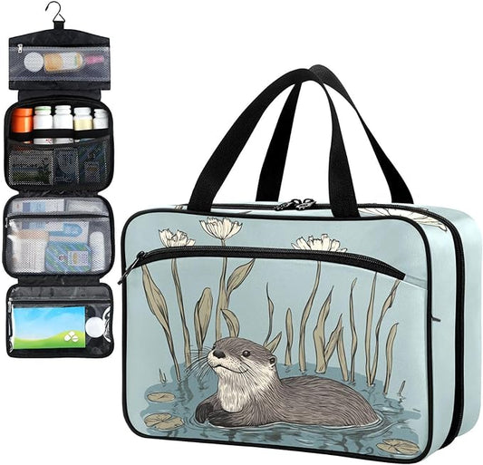 Fustylead Cute Otter and Lotus in Water Travel Medicine Organizer Bag Home Storage First Aid Kit Large Pill Case with Zipper for Pill Bottle, Vitamins, and Medical Supplies