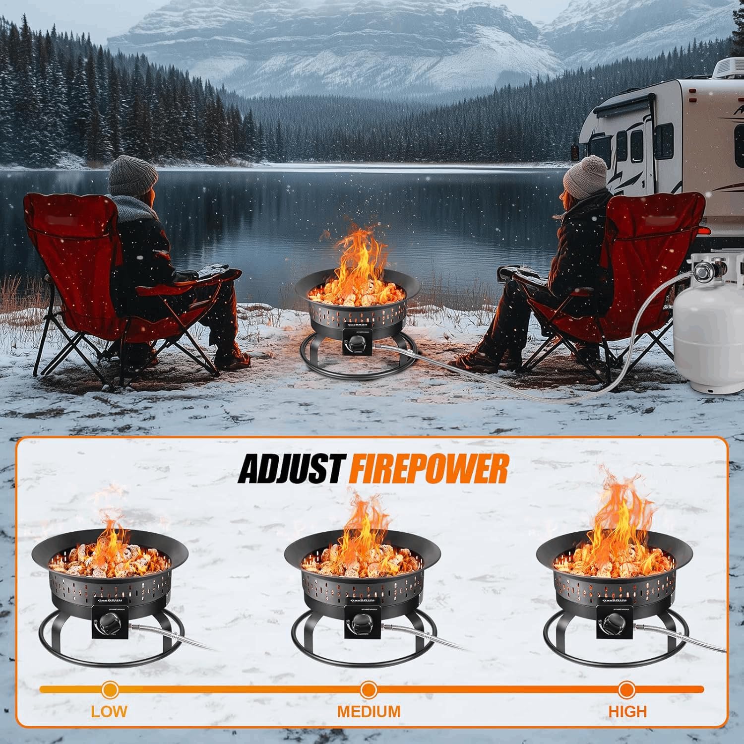 GasBRUH 19″ Outdoor Portable Propane Fire Pit with Grill Grate, Cover&Carry Kit,Fireplace,60,000