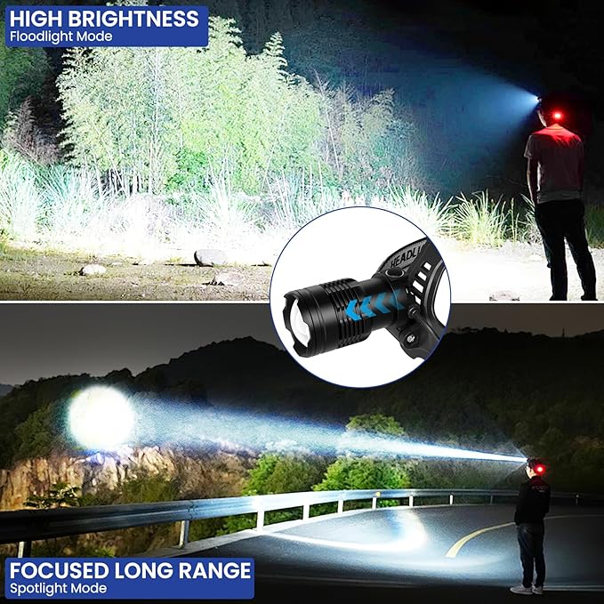 LED Headlamp Rechargeable, 99000 Lumens Bright Head Lamp ?attery Include, 90° Adjustable Head Lights for Forehead with 3 Modes, Long Runtime & Waterproof Headlamps for Adults Camping Hiking