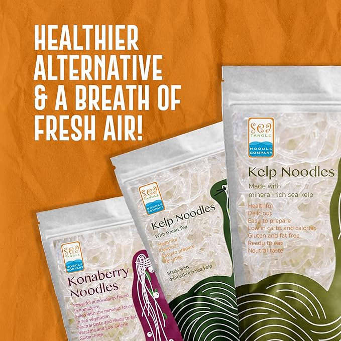Sea Tangle Kelp Noodles (12oz) - Low Calorie Asian Noodles for Healthy Noodle Dishes - Gluten Free, Keto Noodle Sub for Rice Noodles, Glass Noodles, Pad Thai Noodles, Vermicelli