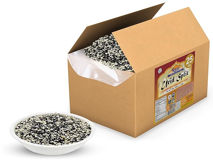 Rani Urid/Urad Split Chilka (Split Matpe Beans with Skin) Indian Lentils 400oz (25lbs) 11.36kg Bulk Box ~ All Natural | Gluten Friendly | Non-GMO | Kosher | Vegan | Indian Origin