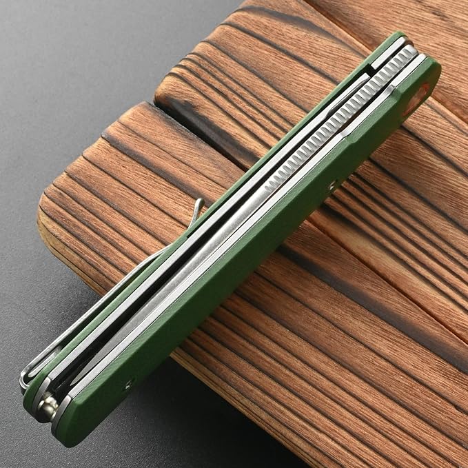 FF6 Folding Knife,D2 Steel Blade G10 Handle EDC Tool Knife for Camping,Hiking,Hunting,Fishing(Green)