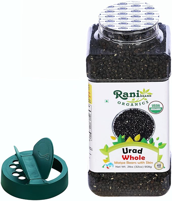 Rani Organic Urid/Urad Whole Black (Matpe Beans With Skin) Indian Lentils 32oz (2lbs) 908g PET Jar ~ All Natural | Vegan | Gluten Friendly | NON-GMO | Indian Origin | USDA Certified Organic