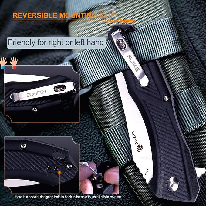 Ruike EDC Pocket Knife for Men,3.86 inch Big Blade,8Cr13 Stainless Steel,Liner Lock,Tactical Camping Folding Knives Belt Clip,Lightweight PA66 Handle,Small Flipper Microtech Elemental Survival Hiking Hunting Gadgets Gear Tool Womens Dad Father Gift