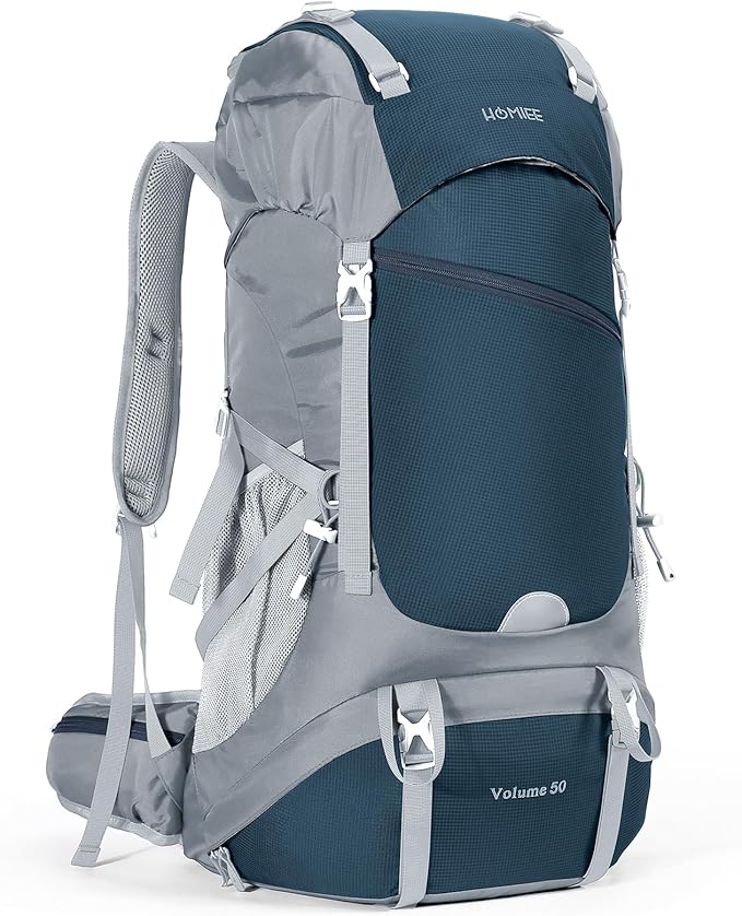 HOMIEE 50L Hiking Backpack Travel Bag Waterproof Camping Rucksack with Rain Cover Lightweight Backpacking Backpack