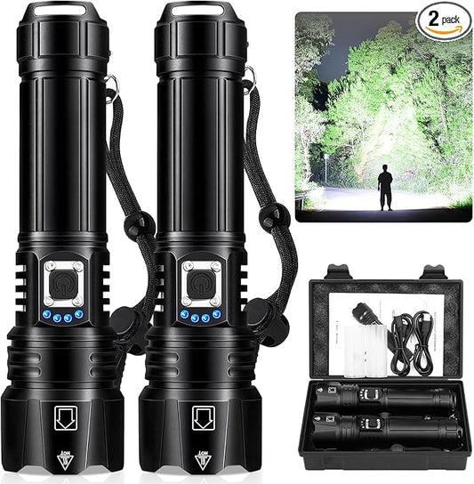 Cinlinso Flashlights High Lumens Rechargeable, 2 Pack 99,000 Lumens Super Bright LED Flashlight with 5 Modes, Waterproof Powerful Flash Light Multifunctional Flashlights for Home Emerge?©cies Camping