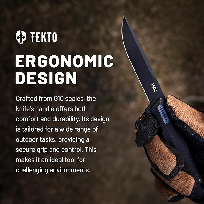 F2 Bravo Folding Pocket Knife - D2 Steel Blade, Ceramic Ball Bearings - EDC - Snap, Swift Flip for Camping, Backpacking - 2.4oz (68g), G10 Black Handle, Blue Titanium Accents