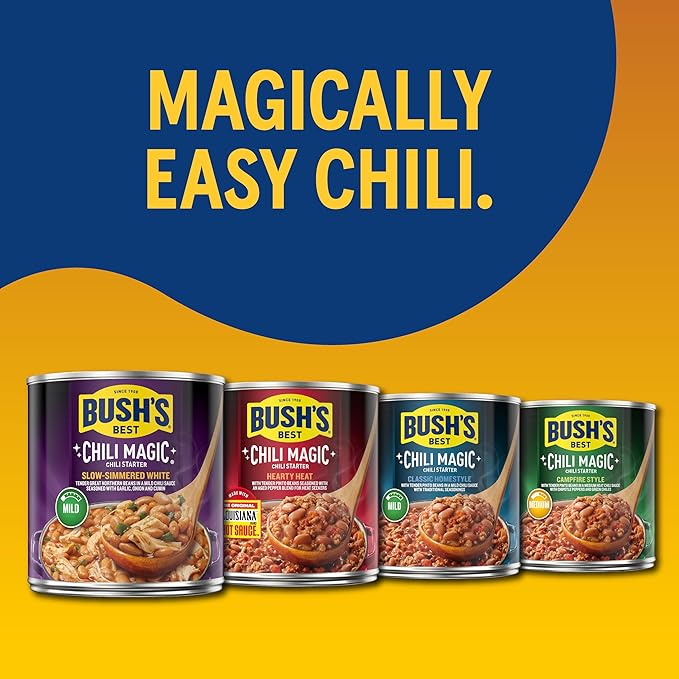 BUSH'S BEST 15.8 oz Canned Slow-Simmered White Chili Magic Starter, Source of Plant Based Protein and Fiber, Low Fat, Gluten Free, (Pack of 12)