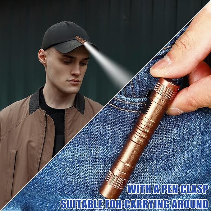 Hortsun 10 Pcs Mini Flashlight Bulk LED Pen with Pocket Small Flashlight with Clip for Outdoor Father's Day Gift for Men(3.54 Inch,Black, Brown, Green)