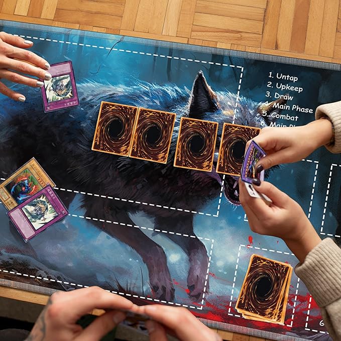 Playmat for MTG with Zones, 24 x 14 inches Game Play Mat for MTG TCG, Trading Card Game Play Mat Desk Mats with Stitched Edges Non-Slip Base, Fierce Wolf