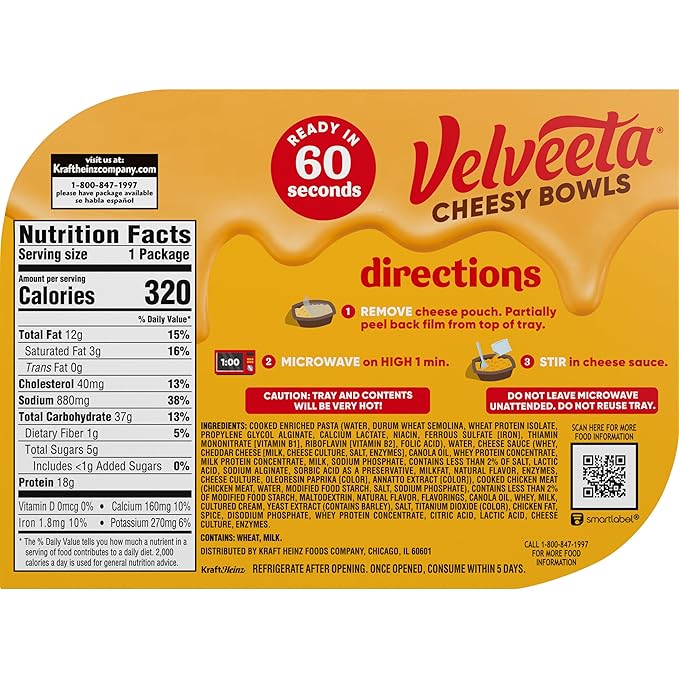 Velveeta Cheesy Bowls Singles Chicken Alfredo (9 ox Box)