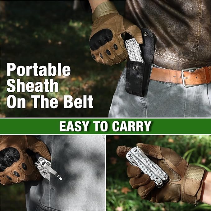 SHALL Multi Tool, 18-in-1 Multitool Pliers, Stainless Steel Multi-tool Pocket Knife w/Screwdriver Bit & Universal Socket, Self-locking Multipurpose Tool w/Sheath for Camping Fishing Survival Hunting