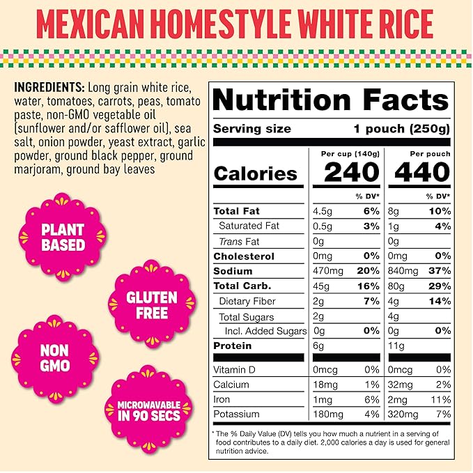 SOMOS Mexican Homestyle White Rice | Gluten Free, Non-GMO, Vegan & Microwavable Meals Ready to Eat - Delicious, Healthy & Convenient - Perfect for Burrito Bowls, Tostadas & More | 8.8 oz (Pack of 6)