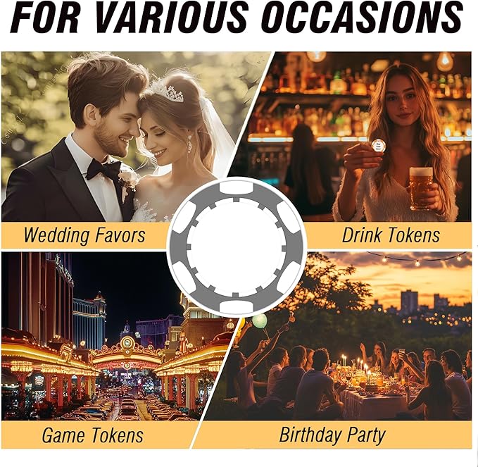 Custom Poker Chips 50 Pcs, Personalized Full Color Chips with Your Logo, Text, or Design, 11.5g Casino Chips for Gifts, Business Cards and Events