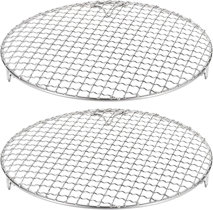 HARFINGTON 2pcs Round Cooking Rack 10.4-inch 201 Stainless Steel Cross Wire Barbecue Grill Net with 20mm Legs for Cooking Baking Steaming BBQ