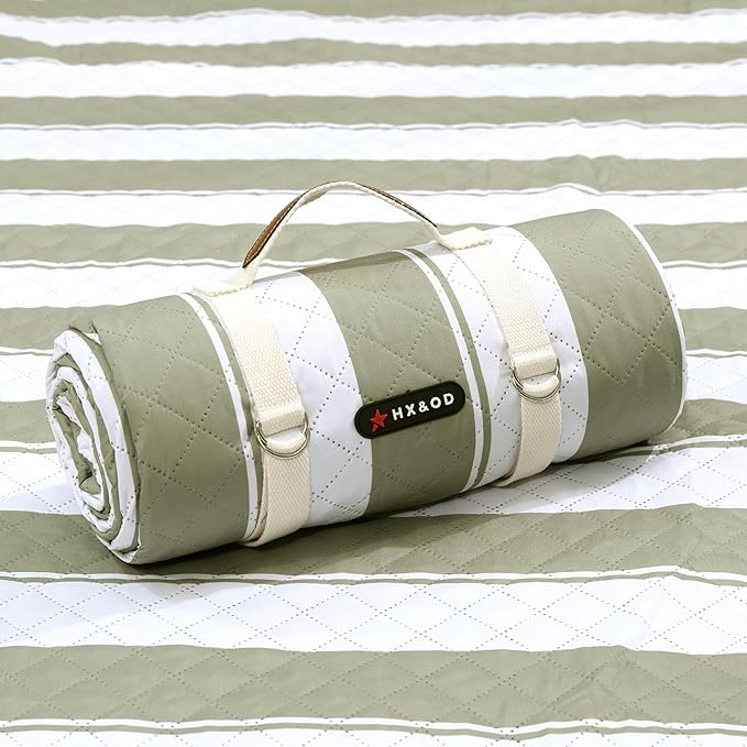 HX&OD Outdoor Picnic Blanket Extra Large, 80”x60” Waterproof Picnic Mat Foldable Camping Blanket Portable with Carry Strap for Beach Mat (Green)