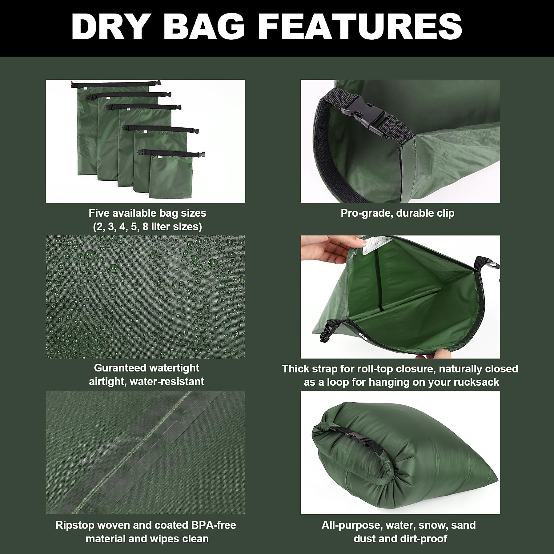 Ucolofun Dry Bags Waterproof Set, 5 Packs Ultralight Waterproof Bags Small Stuff Sack Water Proof