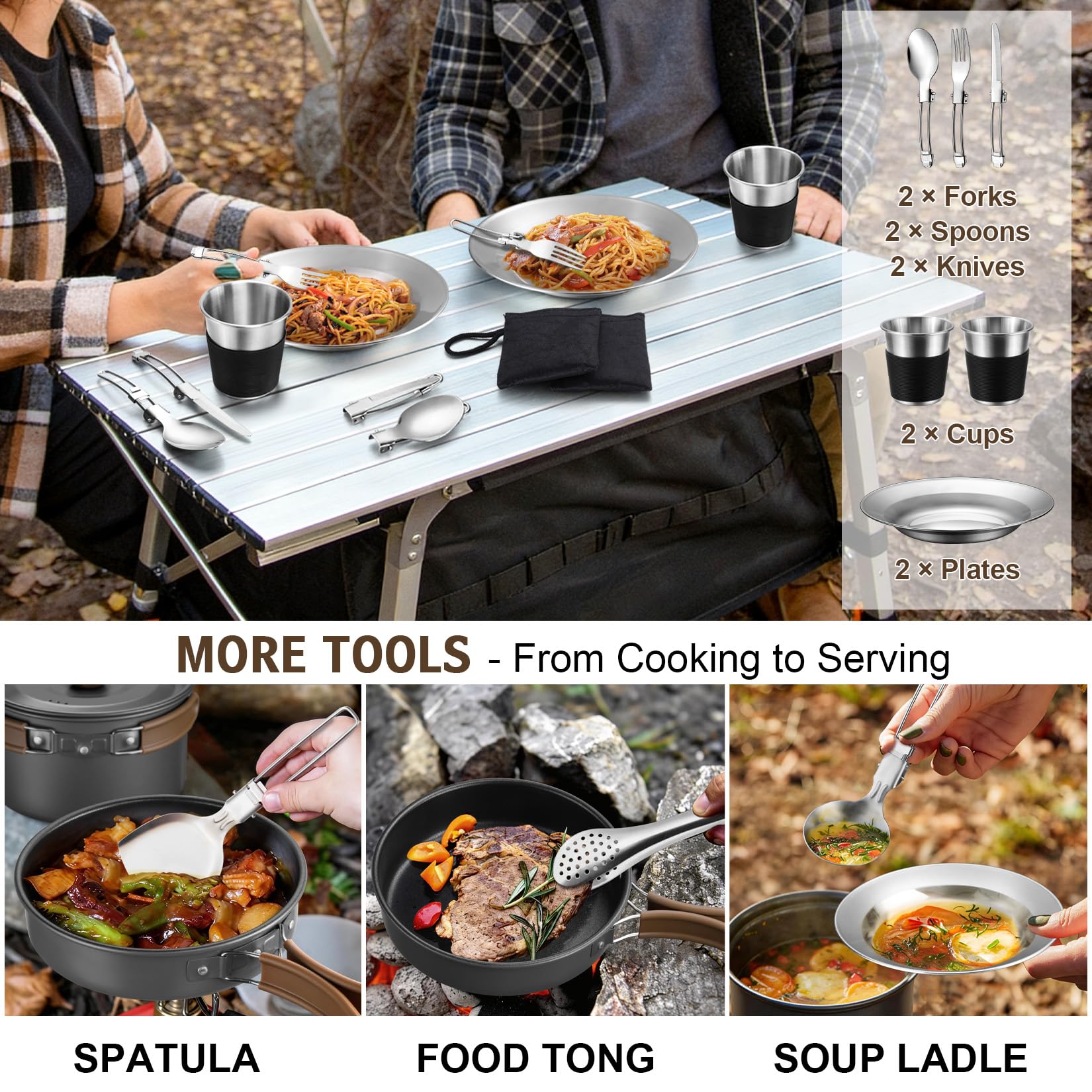 18Pcs Camping Cookware Cooking Set, Joyfair Camp Mess Kit with Utensils