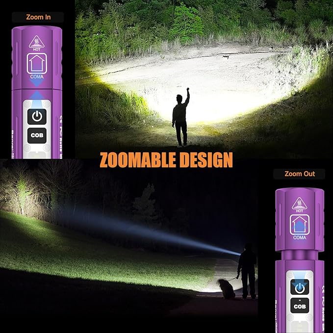 Rechargeable Tactical Flashlights High Lumens - Super Bright Small Powerful LED Magnetic USB C Flashlight, 8 Modes, Dual Button Waterproof Pocket Flash Light for Emergency, Car (2, Purple)