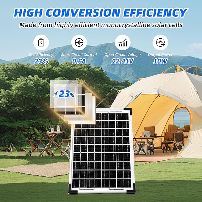 MEGSUN 10W Solar Panel Battery Trickle Charger & Maintainer with 12A Upgraded Solar Panel Controller, 12V Monocrystalline Waterproof Solar Trickle Charging Kit for Car RV Boat Motorcycle