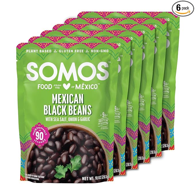SOMOS Mexican Black Beans ??Gluten Free, Non-GMO, Vegan & Microwavable Meals Ready to Eat - Delicious, Healthy & Convenient - Perfect for Tacos, Tostadas & More | 10 oz (Pack of 6)