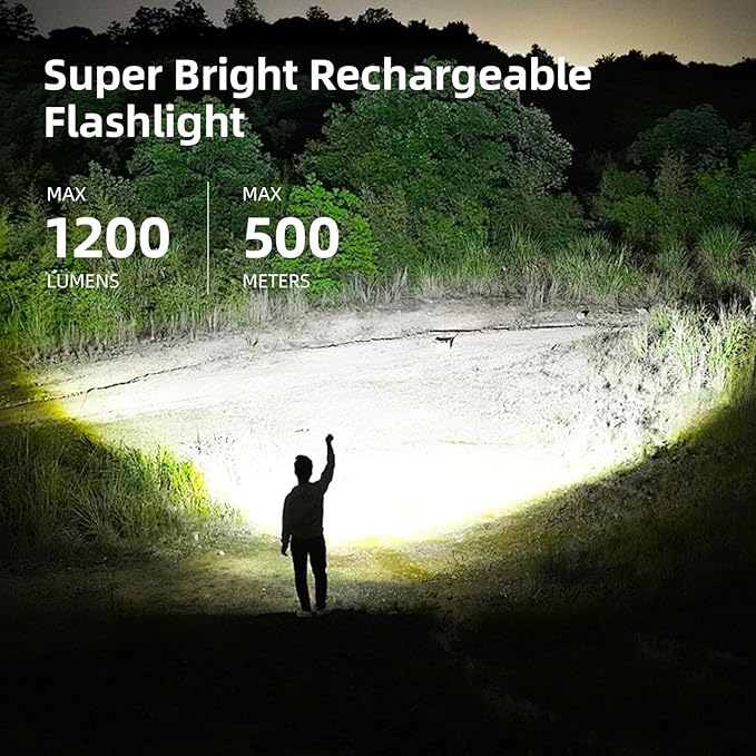 WARSUN Compact Magnetic Flashlight ??1200 Lumens Rechargeable LED Torch, Zoomable Small Flashlight with COB Side Light & Battery Indicator, for Emergency & Outdoor Use