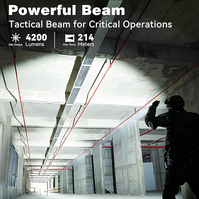 PowerTac Warrior G4-FL 4200LM Tactical Flashlight Rechargeable, High Lumen Light with Holster, Wide Beam, USB & Magnetic Dual Charging, Waterproof Handheld EDC LED Flashlights for Duty and Outdoor Use