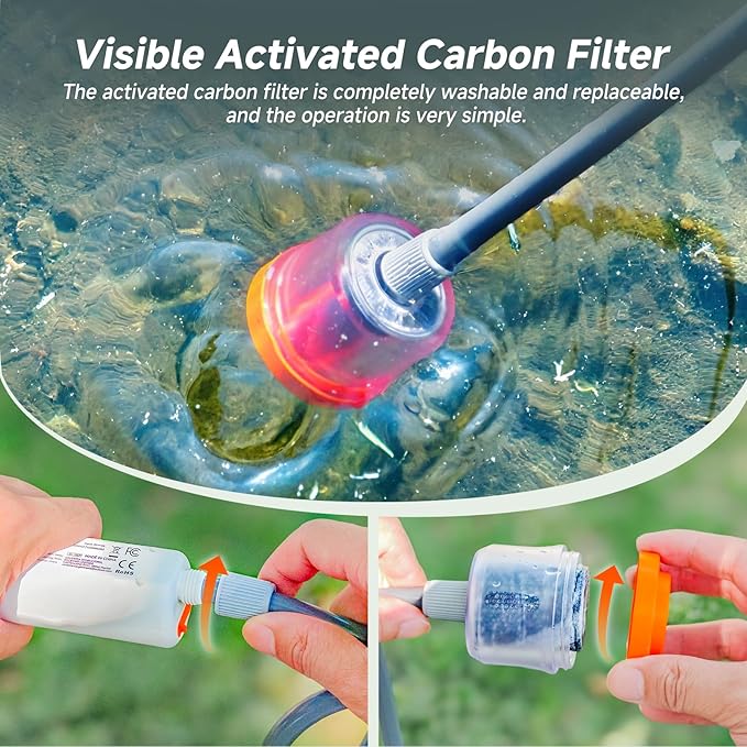 Rocalt Portable Camping Shower, Handheld Electric Shower with LED Light and USB-C, Integrated Design of Water Pump with Filtration, IPX6 Waterproof Outdoor Shower for Hiking, Pet Cleaning, Travel, Car