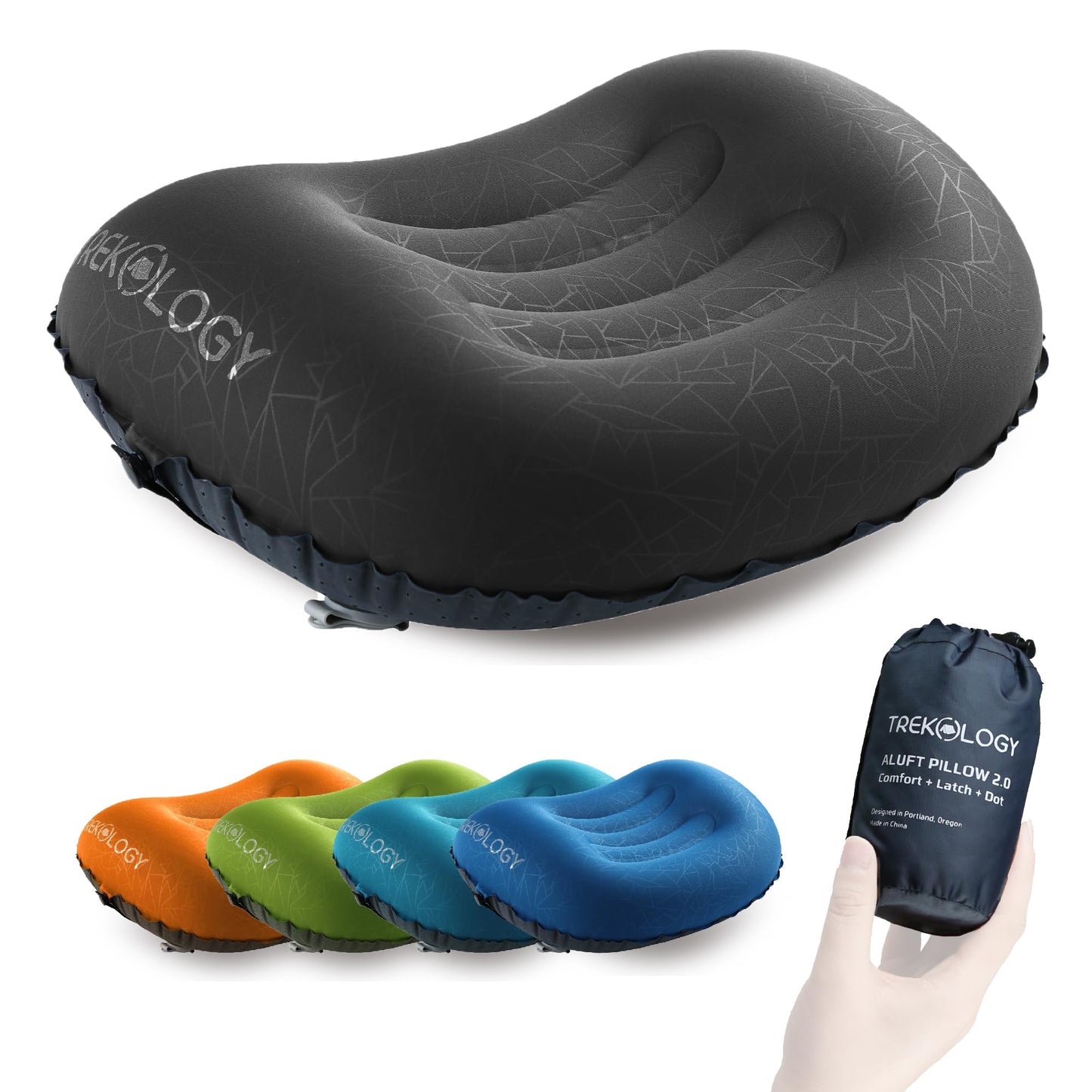 TREKOLOGY Ultralight Inflatable Camping Travel Pillow - ALUFT 2.0 Compressible, Compact