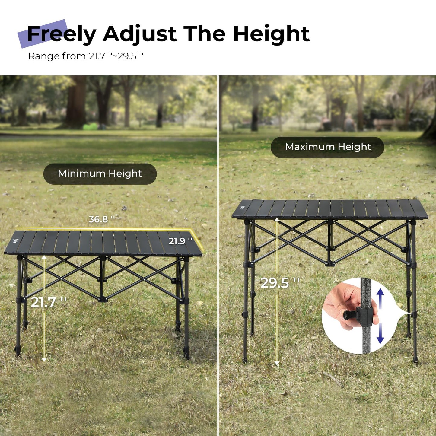 Byliable Folding Camping Table, Portable Aluminum Adjustable Height, Black