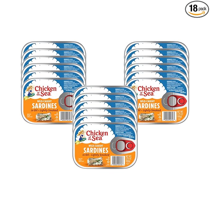 Chicken of the Sea Lightly Smoked Sardines in Oil, 3.75 Ounce Cans (Pack of 18), Wild Caught Canned Sardines