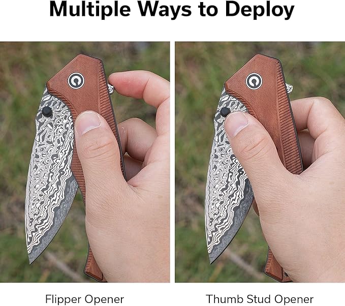 CIVIVI Photonix EDC Pocket Knife, Folding Knife with 3.7" Damascus Blade Wood Handle with Pocket Clip for Men Women, Camping Hiking Fishing Knife C23081B-DS1