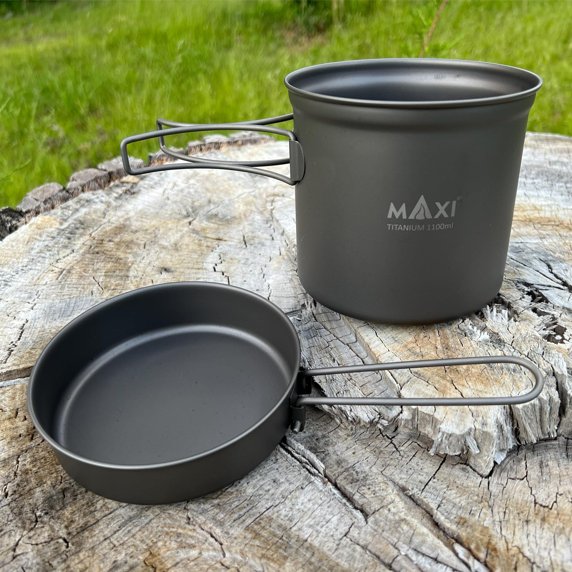 Maxi Titanium Pot 1100ml with Frying Pan Lid – Lightweight Outdoor Camping Cooking Set