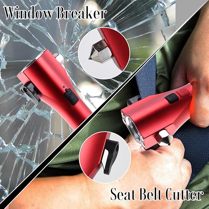 Car Flashlights for Emergencies, Window Breaker Seatbelt Cutter Multifunction Solar Flashlights, Waterproof LED Flashlight Rechargeable Solar Powered Emergency Flashlight for Outdoor
