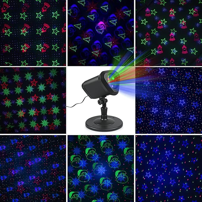 RGB Laser Christmas Lights - Indoor/Outdoor, 3 Colors, Multiple Patterns, Waterproof with Remote - for Holiday Decor