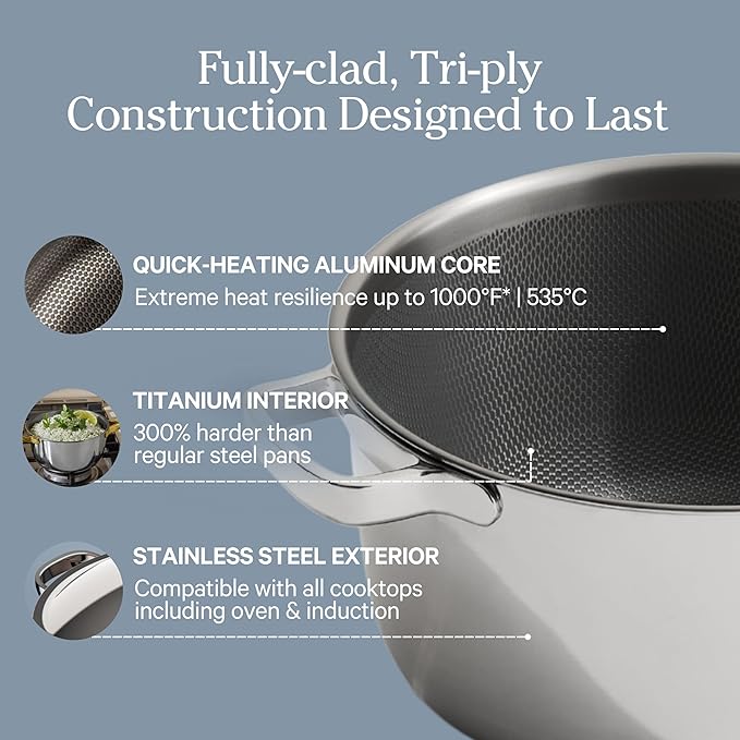 Our Place Titanium Mini Perfect Pot Pro - 2.75 Qt No-Coating Nonstick Pot | Tri-Ply Titanium & Stainless Steel | Oven-Safe up to 1000°F & Compatible with All Cooktops | Chrome