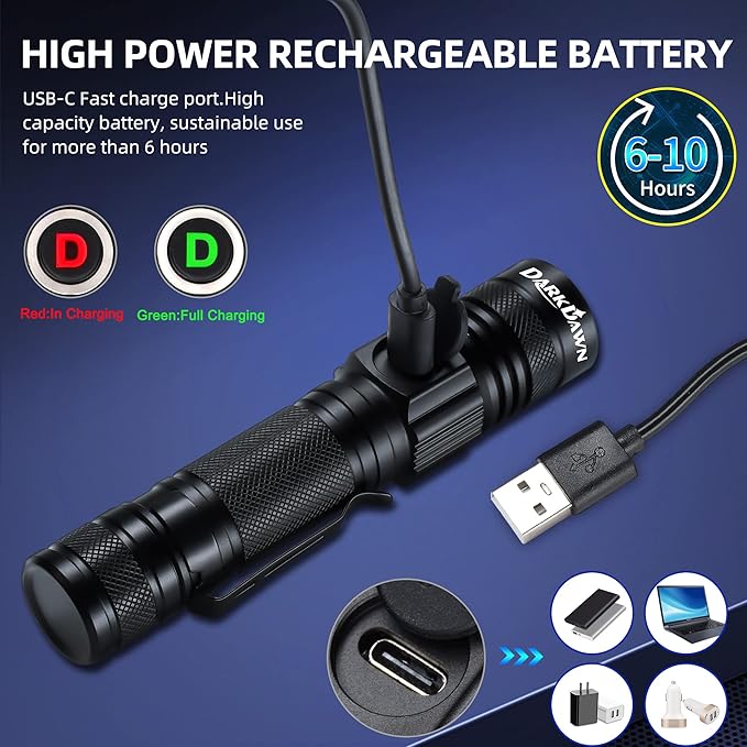 DARKDAWN UV Flashlight 395nm Black Light USB Rechargeable Ultraviolet LED Blacklight Powerful Fluorescent Woods Lamp Portable Mini Detector for Pet Urine Stains, Gem, Scorpions, Resin Curing, 2 Pack