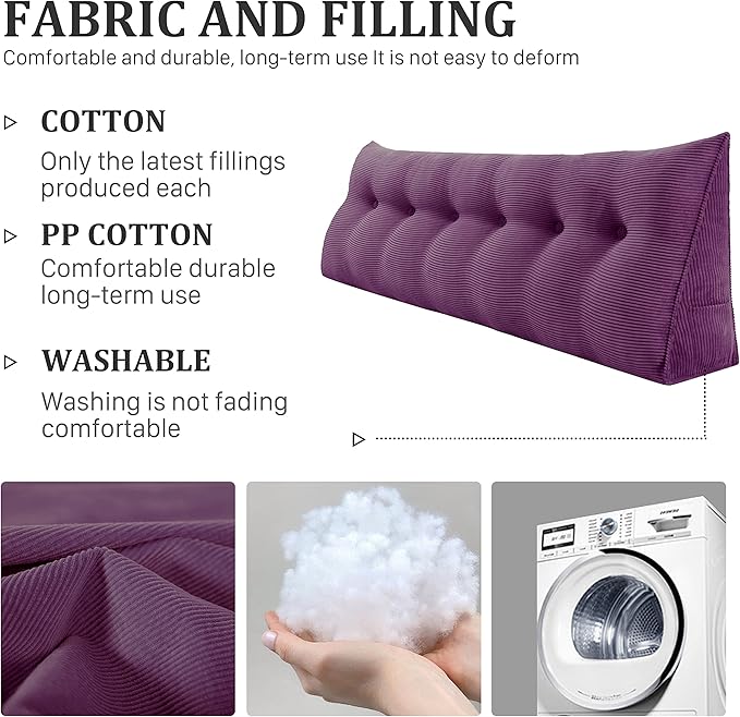 13 lbs Thickened Wedge Pillow Headboard Body Positioner Triangular Reading Pillow Bed Bolster Pillow for Sitting in Bedwith Removable Cover Backrest Purple California King